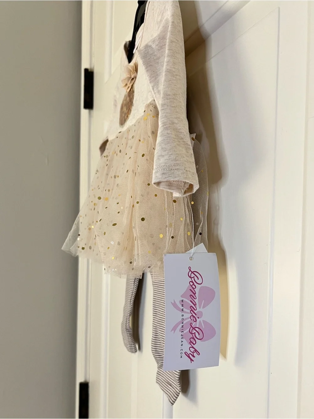 Bonnie Baby Cream and Gold Pumpkin Tulle Dress & Striped Leggings Set 3-6 month